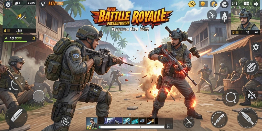 Screenshot menunjukkan aksi intens dalam permainan Battle Royale AJR88.