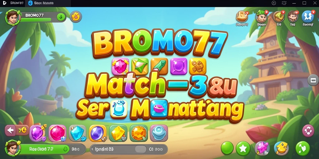Screenshot menampilkan gameplay seru BROMO77 dengan warna-warni permata.