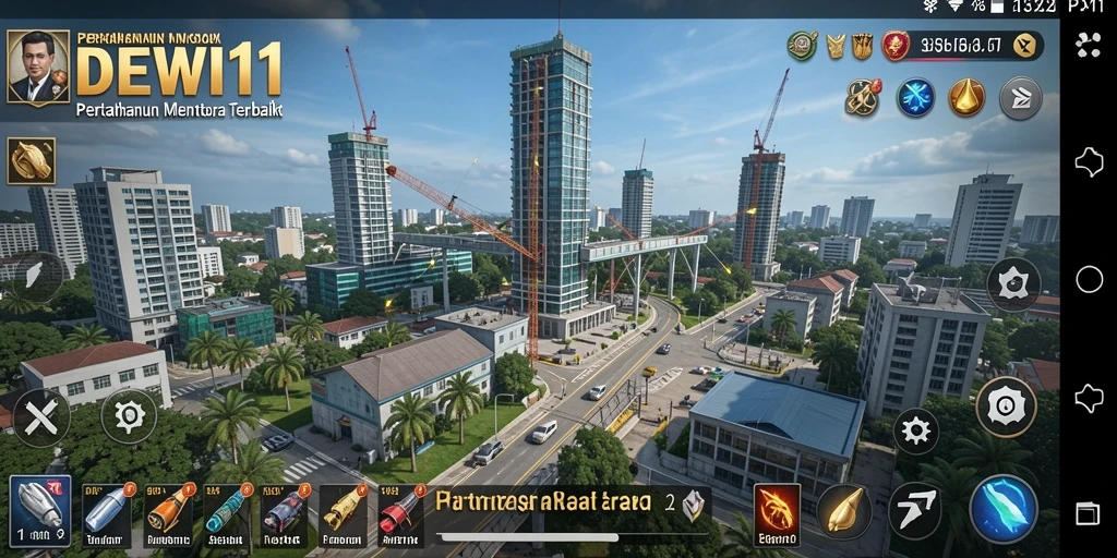 Tampilan permainan DEWI11 yang mendebarkan dengan menara dan musuh unik.
