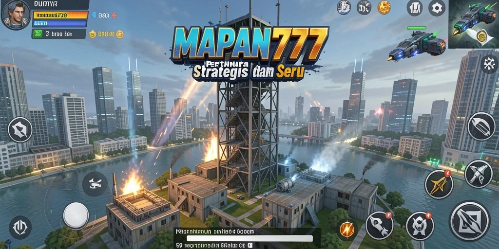 Screenshot gameplay MAPAN777 menampilkan pertempuran strategis dengan pertahanan menara.