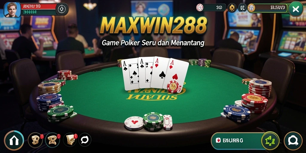 Screenshot gameplay MAXWIN288 menampilkan suasana poker yang menarik.