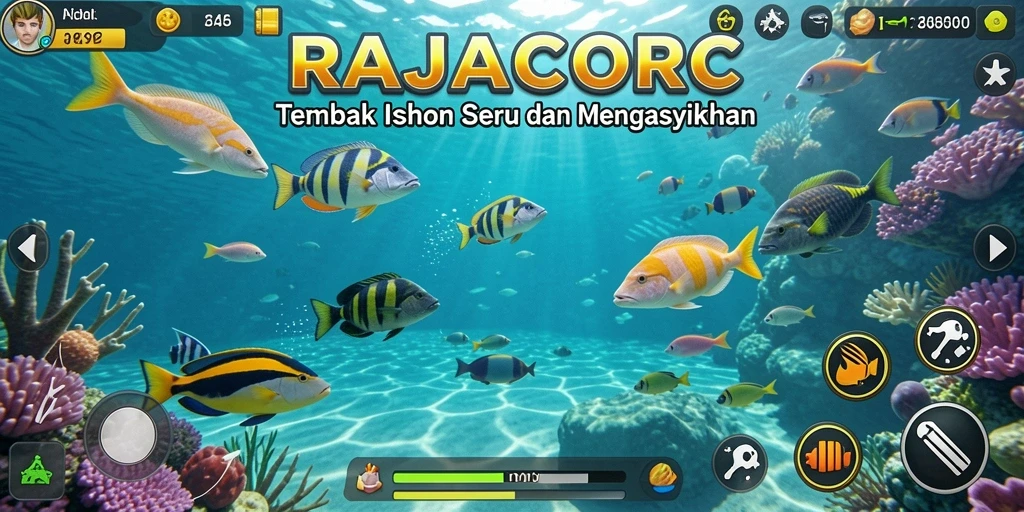 Tampilan gameplay RAJACORC menampilkan keseruan menangkap ikan.
