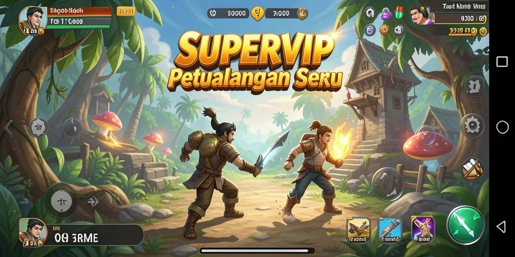 Screenshot utama SUPERVIP menampilkan karakter utama dalam aksi seru di dunia petualangan.