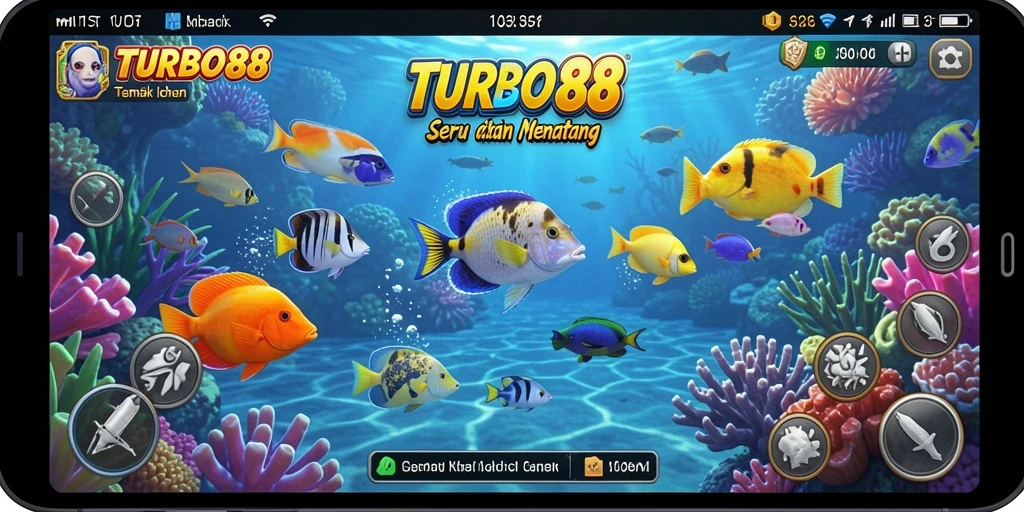Screenshot utama TURBO88 menampilkan aksi seru dalam berburu ikan.